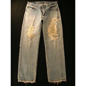 Levis 501 Men's Light Blue Jeans TAG: 35 X 34 Distressed Button Fly